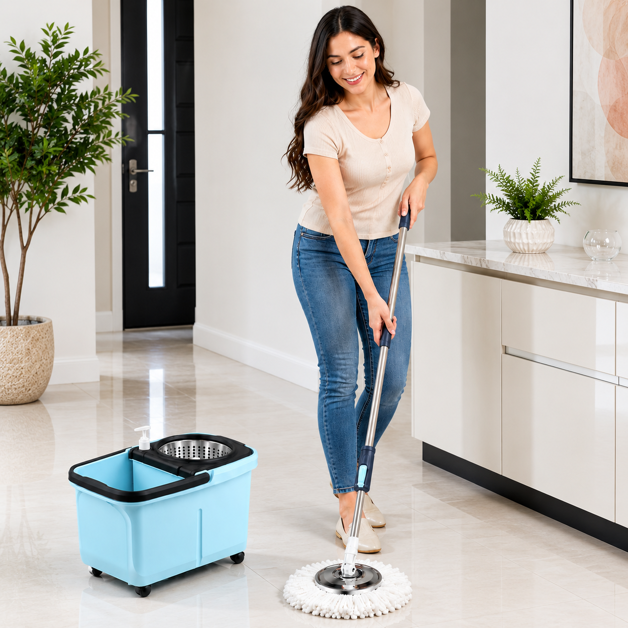 360 Spin Mop + Bucket Set  Rotate Spinning Microfiber Mop