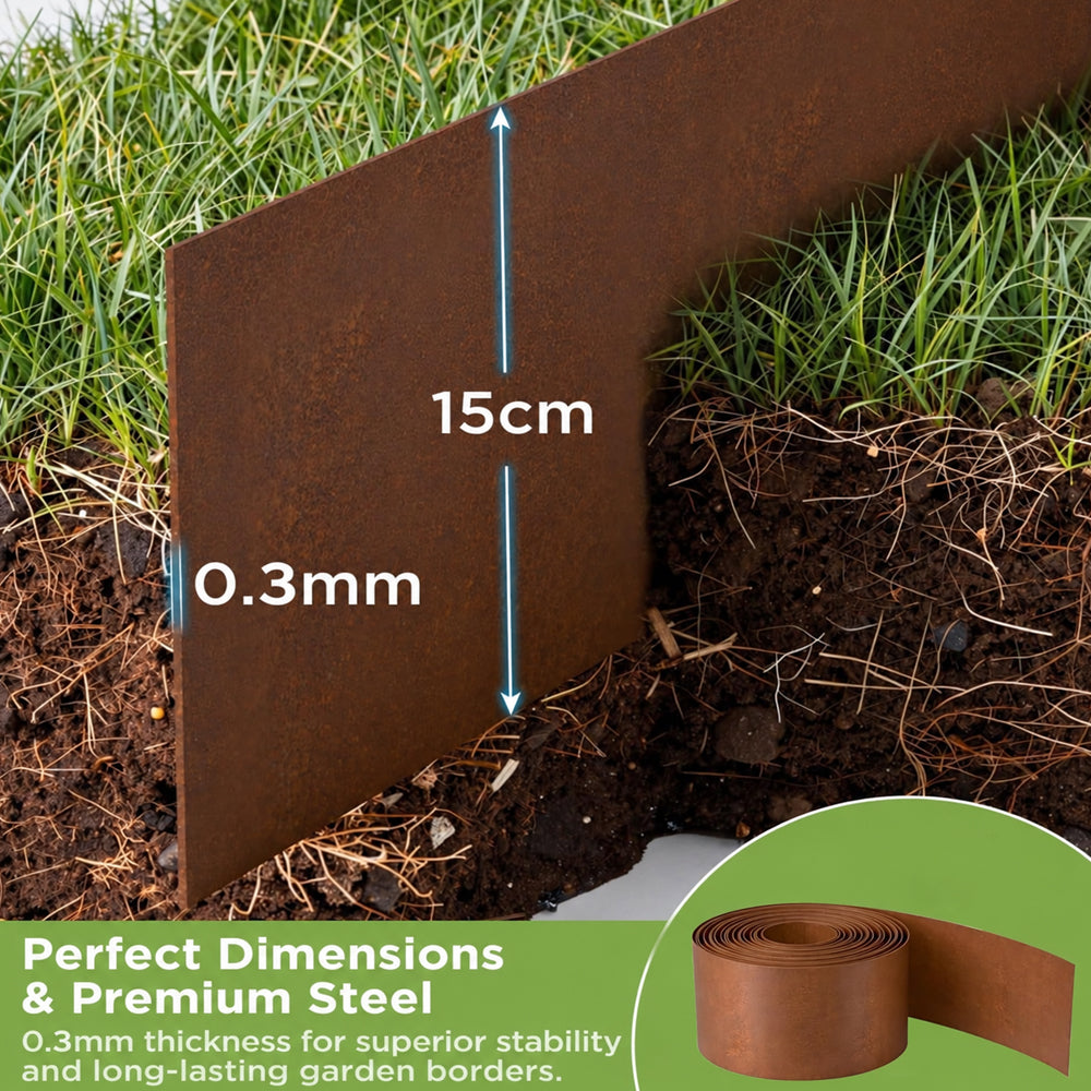 Garden Edging Flexible Rusty Metal Landscape Border - 10m
