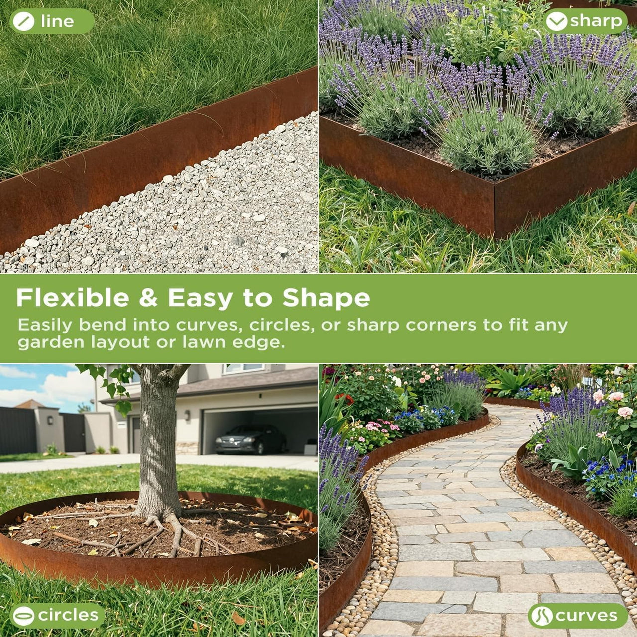 Garden Edging Flexible Rusty Metal Landscape Border - 10m