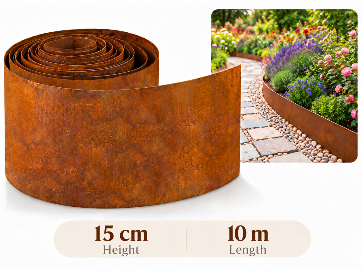 Garden Edging Flexible Rusty Metal Landscape Border - 10m