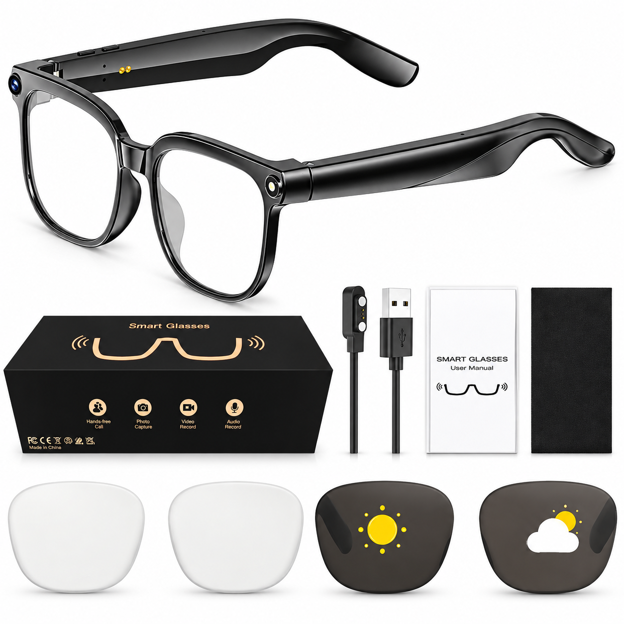 AI Smart Glasses with 8MP Camera, Real-Time Translation & Bluetooth Calling