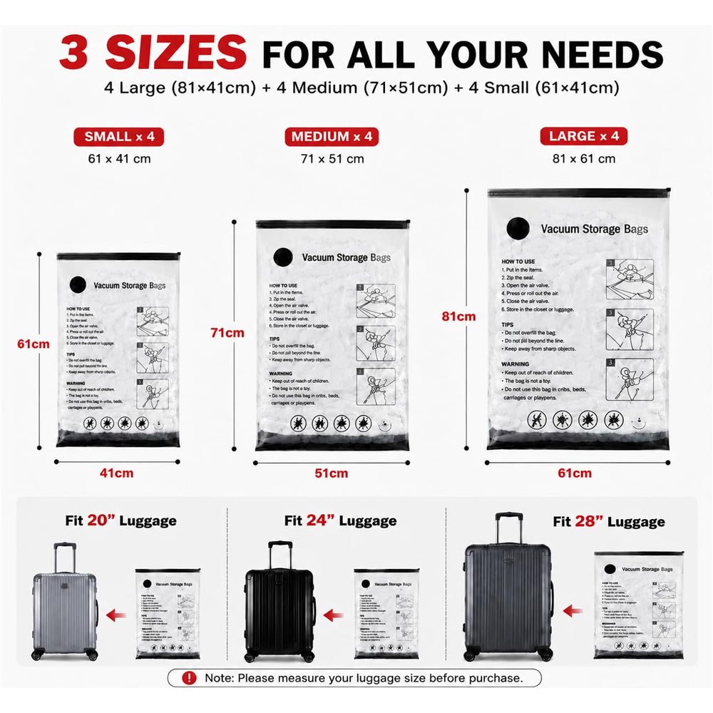 12 Pack Vacuum Storage Bags with Pump