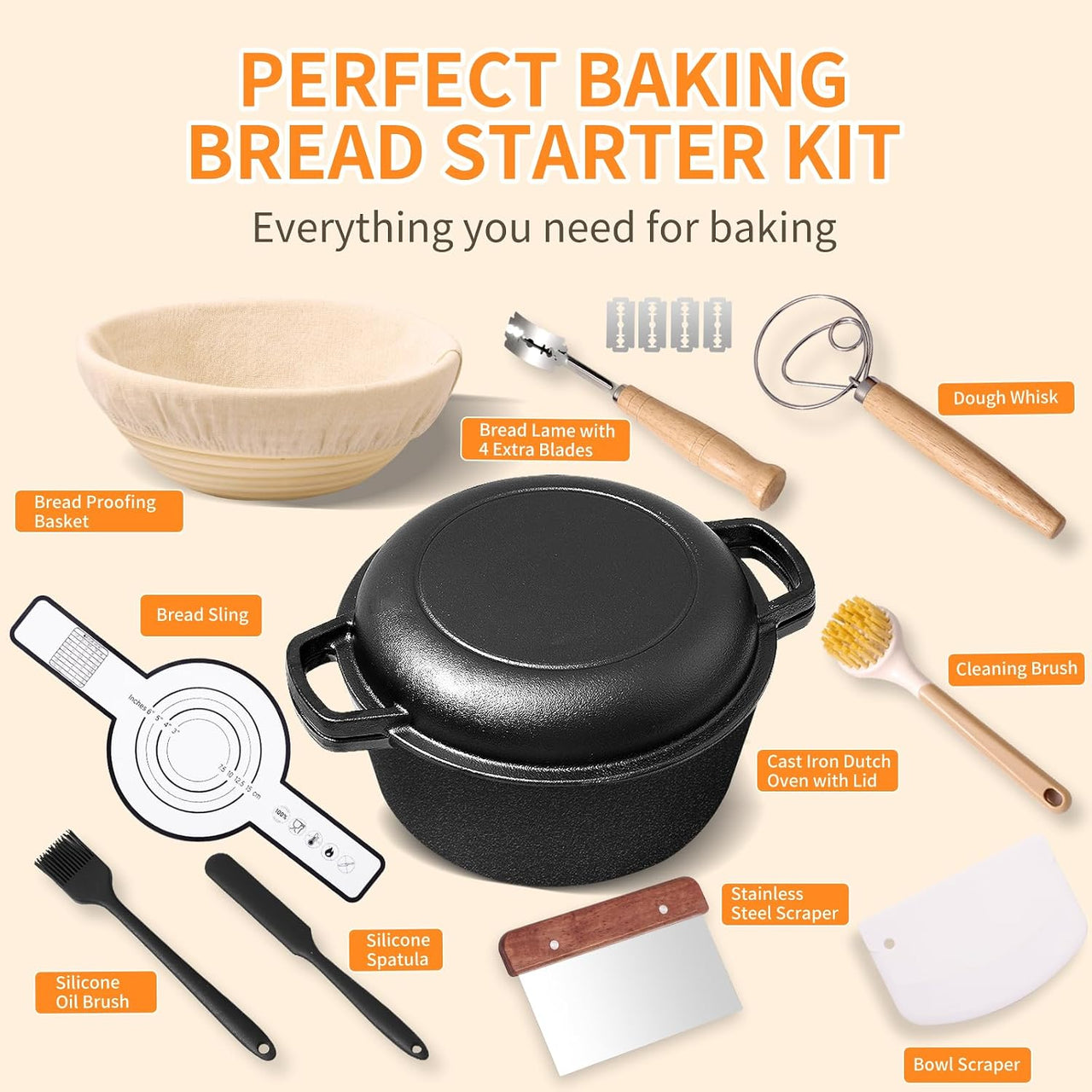 Cast Iron Dutch Oven Set With Sourdough Bread Baking Supplies Kit