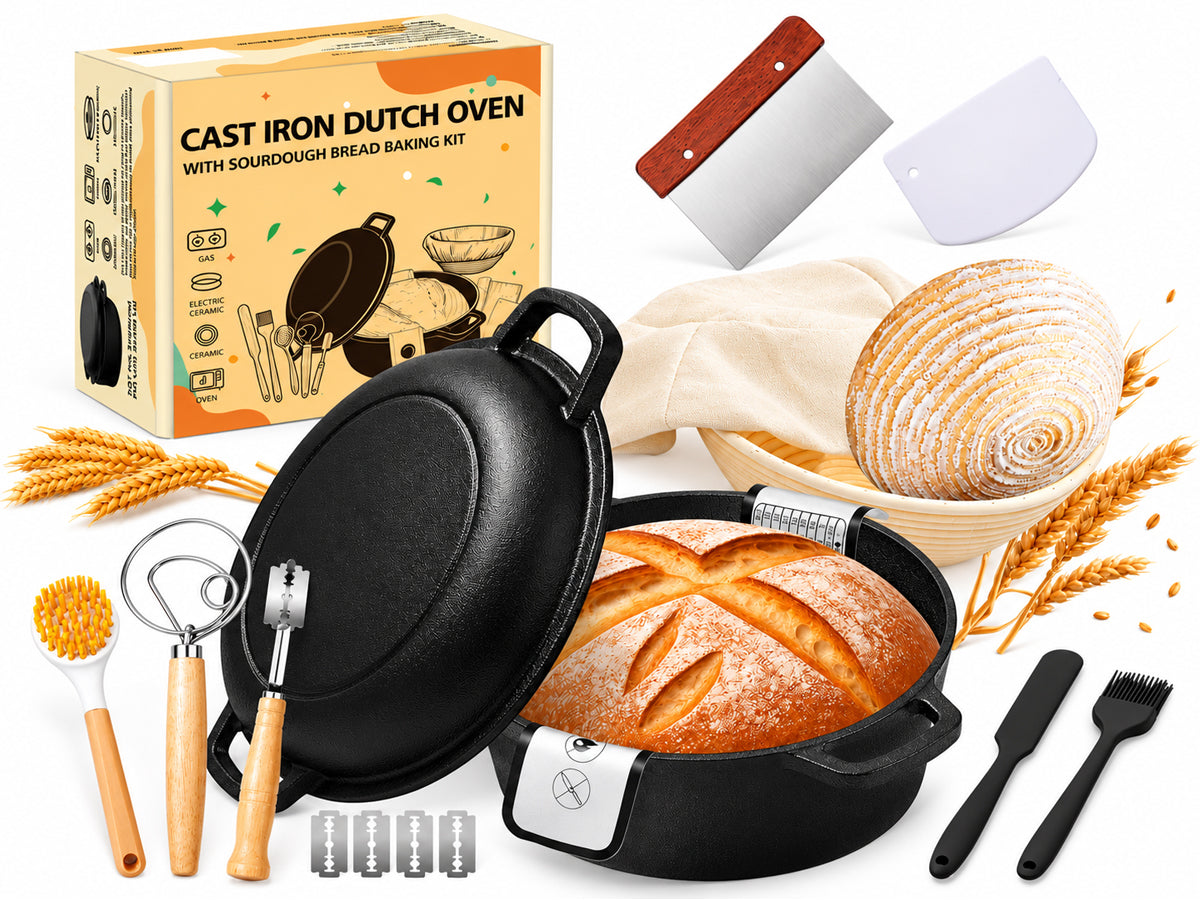 Cast Iron Dutch Oven Set With Sourdough Bread Baking Supplies Kit