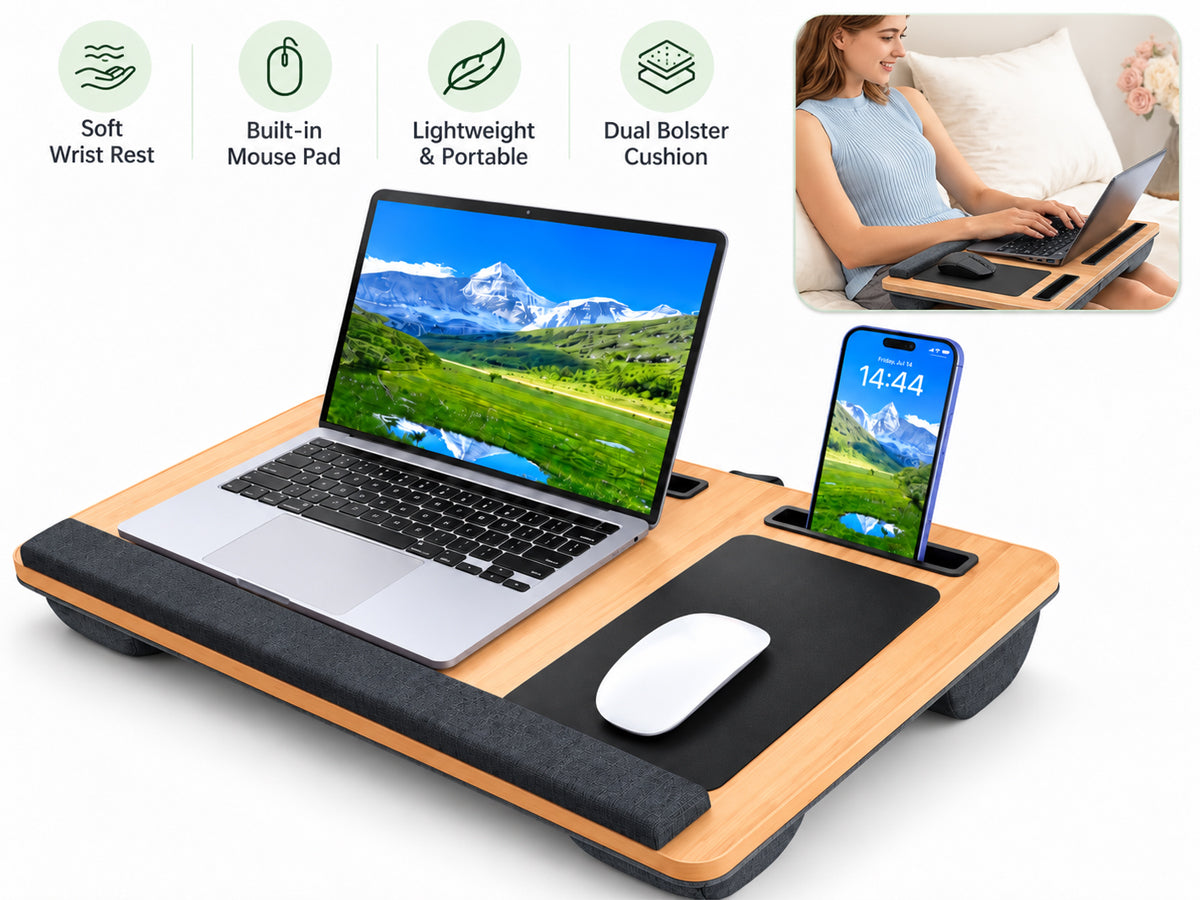 Laptop Lap Desk with Wrist Rest & Phone Holder