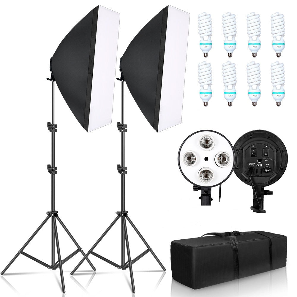 Photography lighting kit with two softboxes