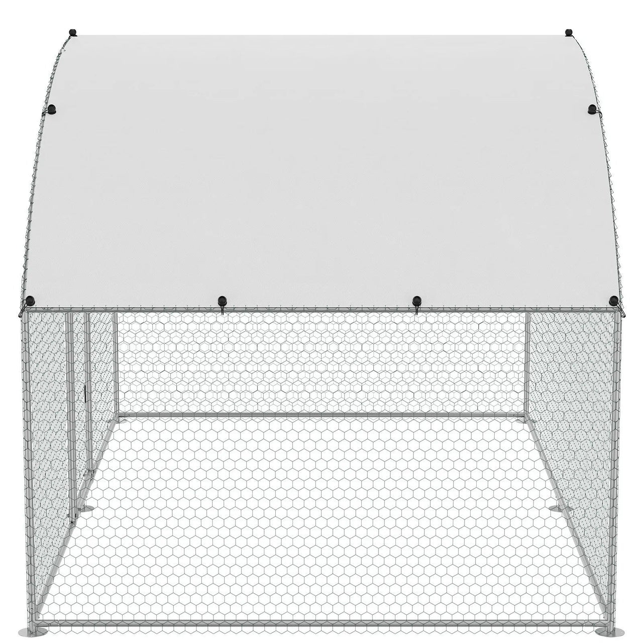 Chicken coop roof and mesh junction