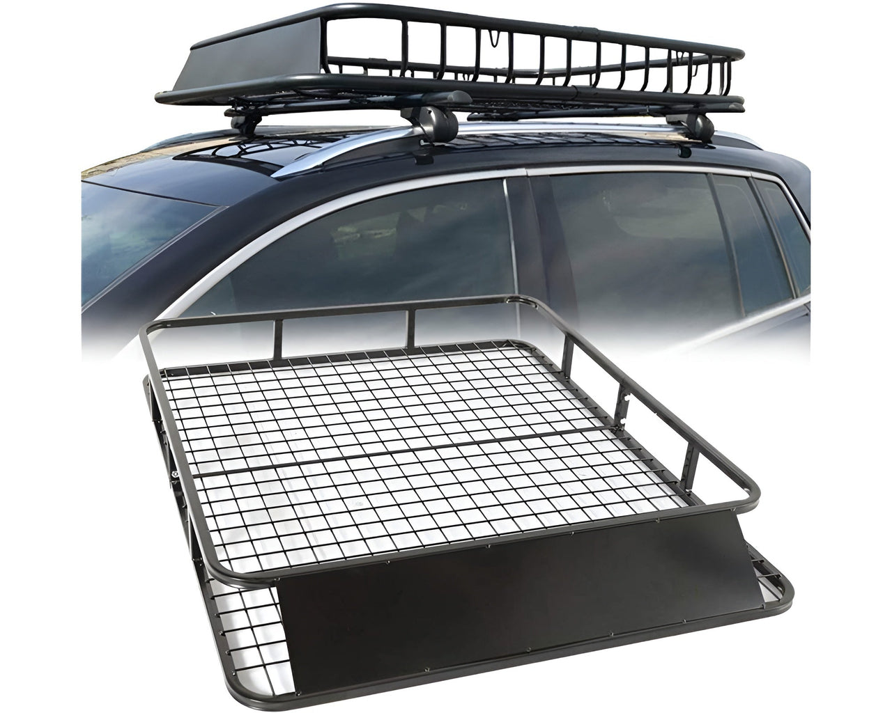 Car roof rack with a grid on a white background