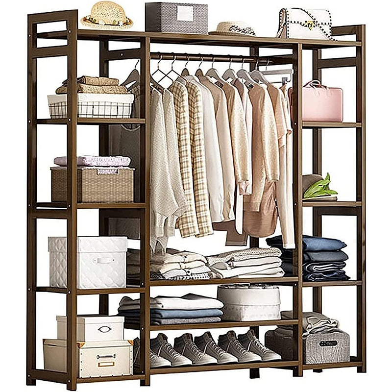 Wardrobe Side Rack Bamboo Clothes Rail Garment Rack Freestanding Wardrobe – Homyspire