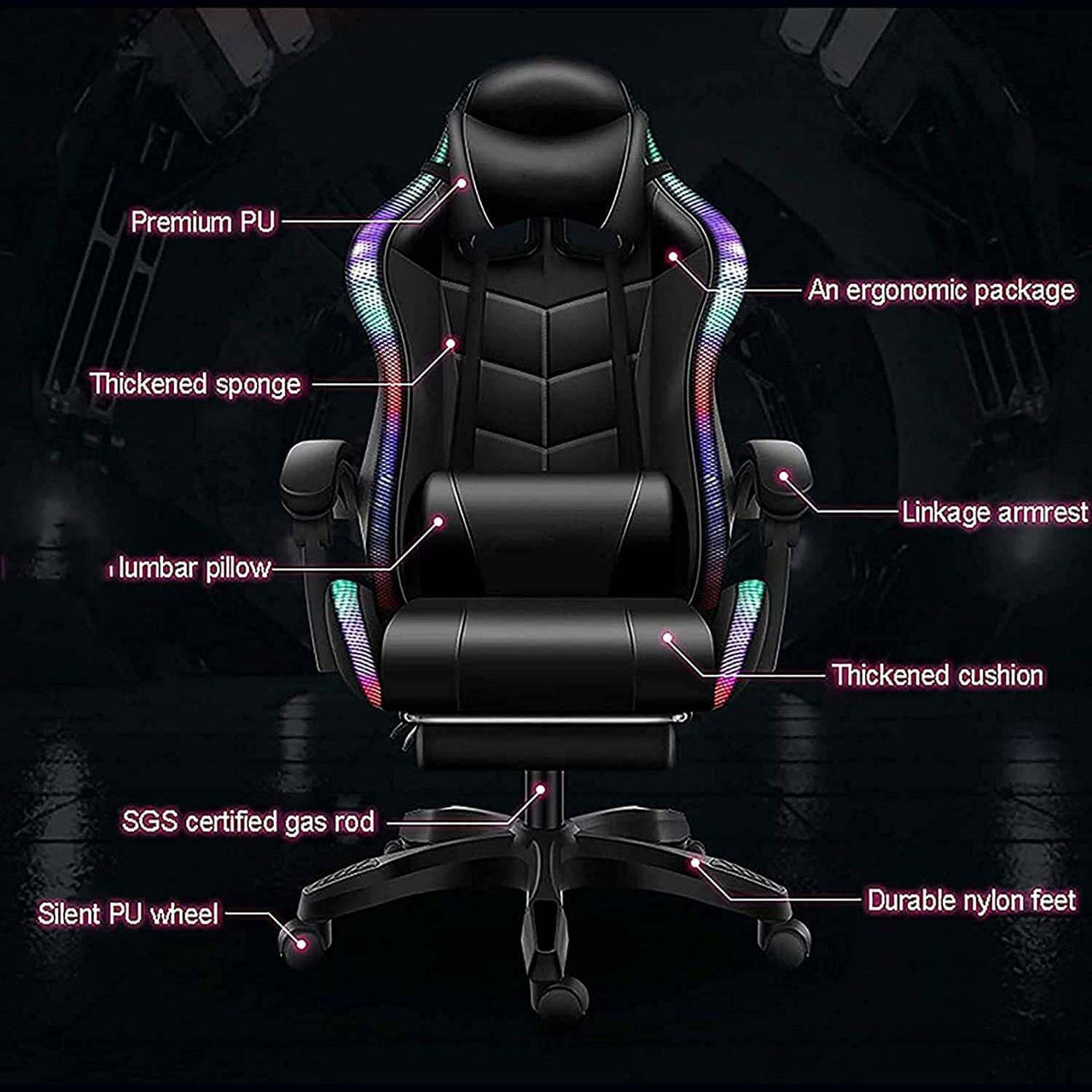Gaming Chair With Rgb Light And Speaker