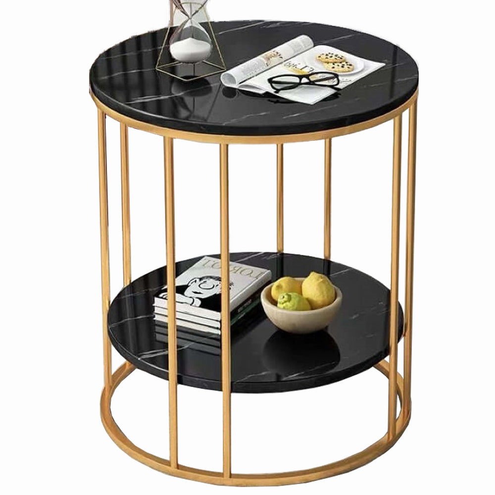 Coffee table with black marble wooden top and steel frame