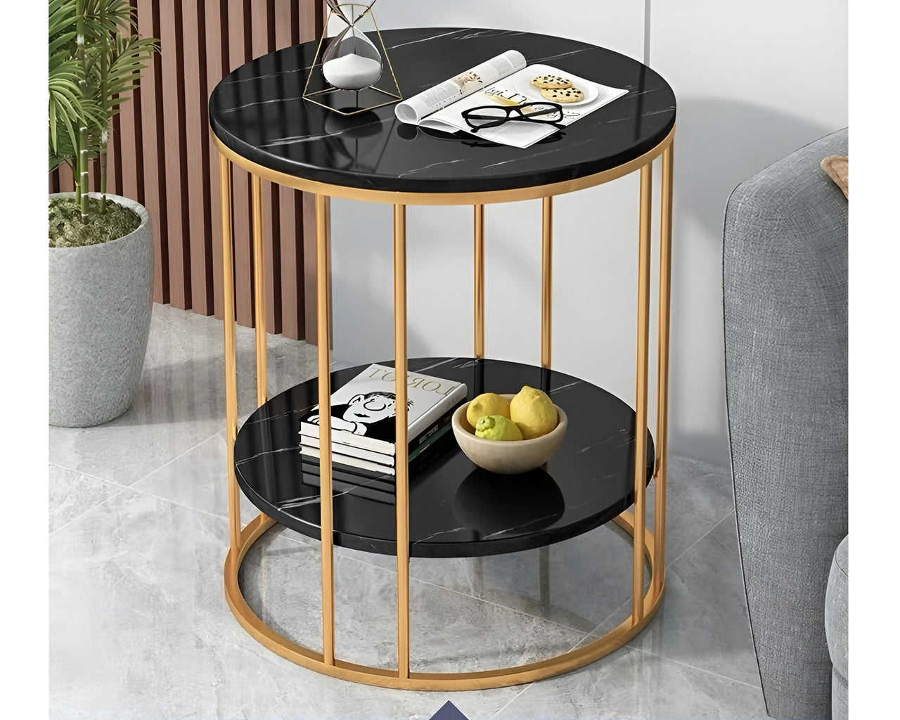 Coffee table placed beside sofa in living room