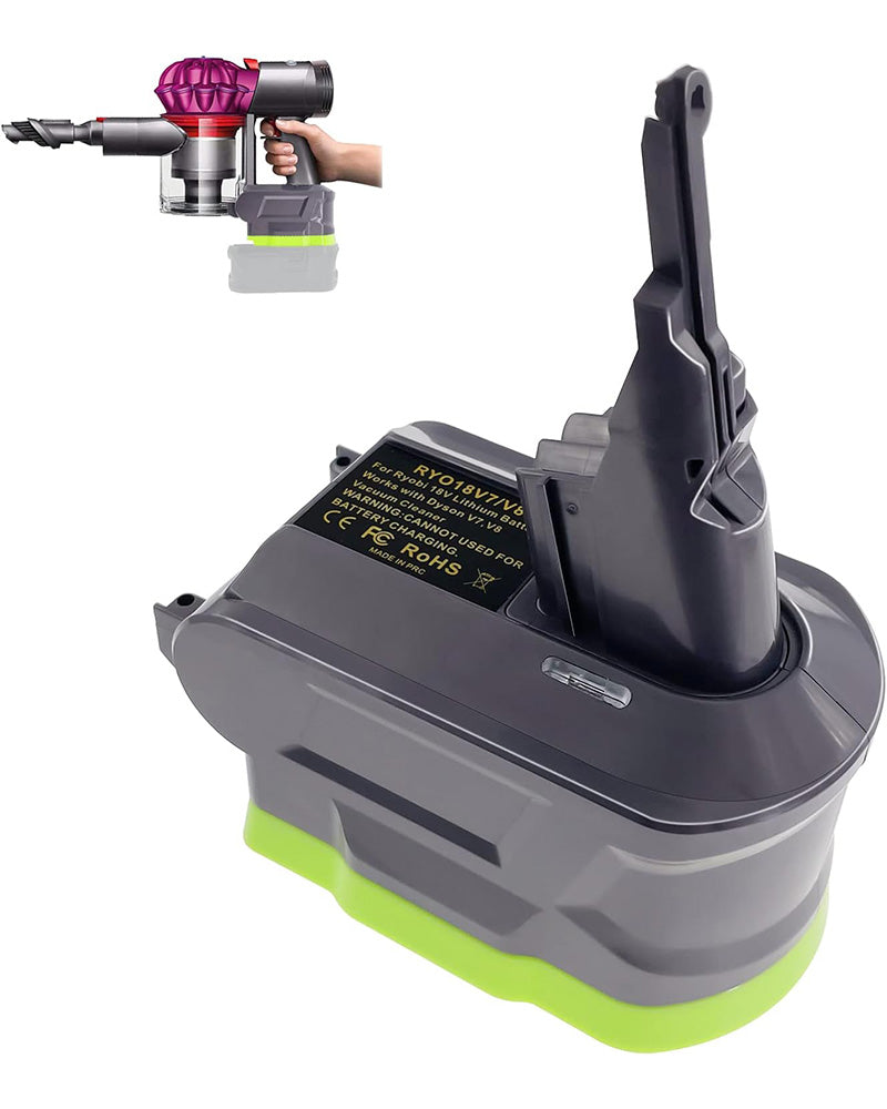 Adapter plugged into Dyson V8 vacuum cleaner