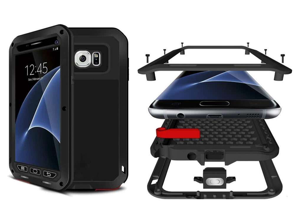 Samsung S6 Case, Metallic Black Shockproof Slim Metal Armor Case