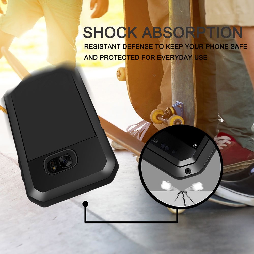 Samsung S6 Case, Metallic Black Shockproof Slim Metal Armor Case