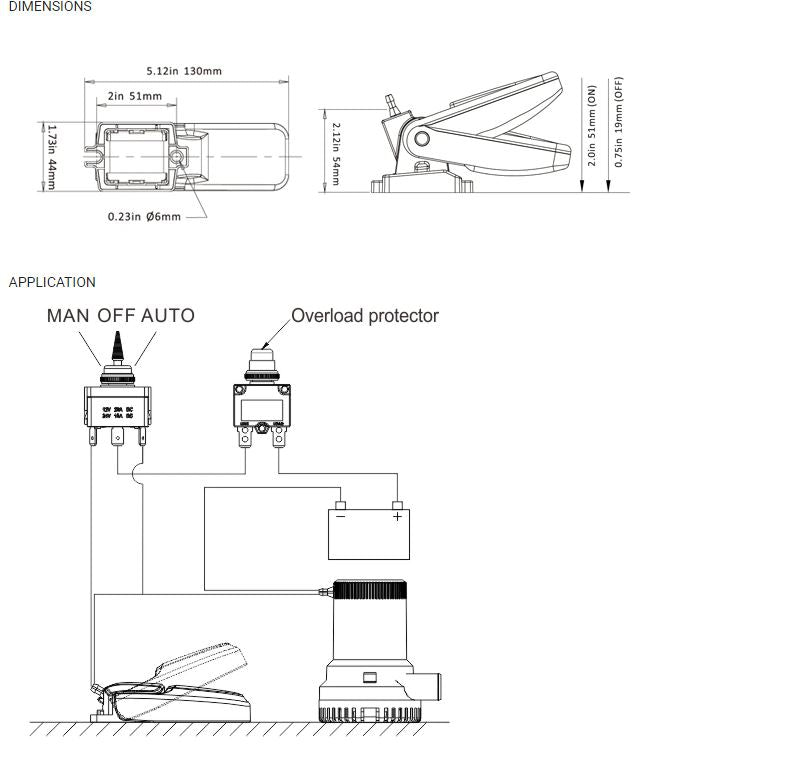 Float switch wire lead and connector detail