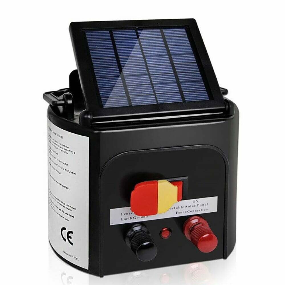 Electric fence energizer with warning sign stickers