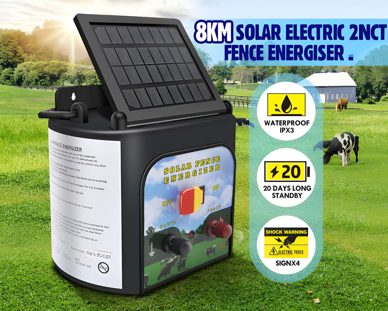 Solar Electric Fence Energiser 8Km