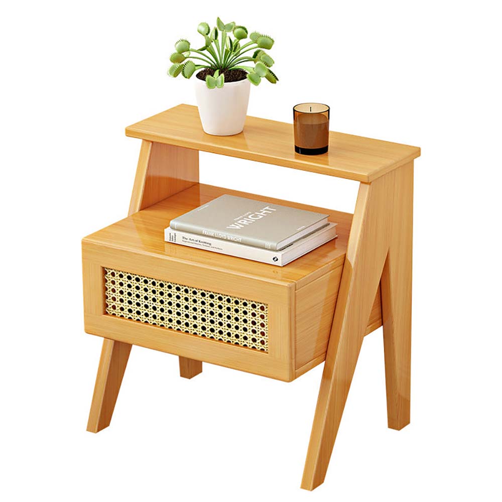 Wooden bedside table in NZ home setting