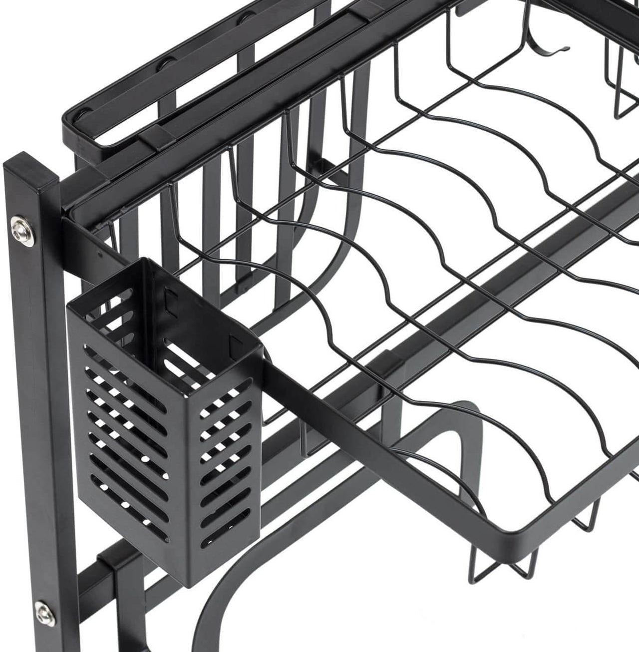Dish rack showing hanging hooks