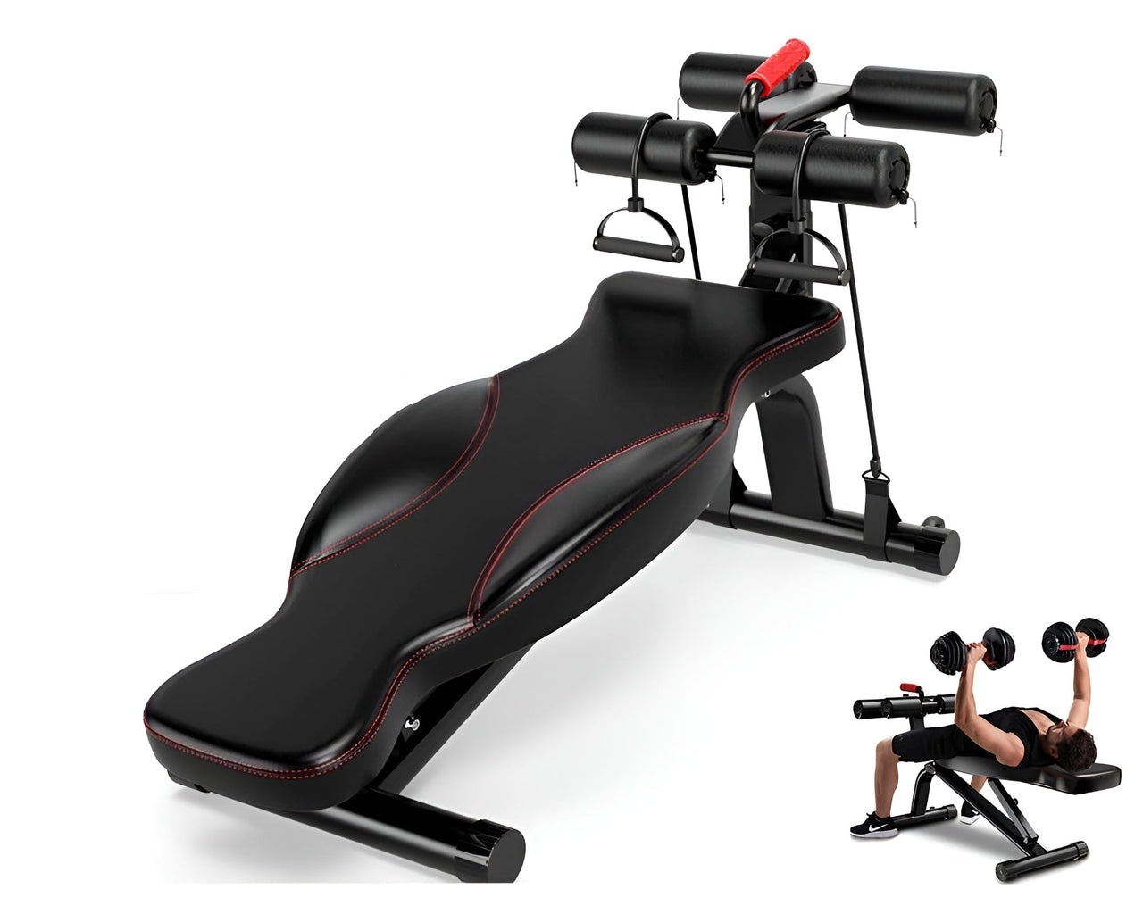 Foldable fitness bench showing steel frame