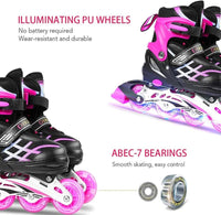 Thumbnail for Kids Adjustable Inline Skates with Light Up Wheels Size33-37 Pink