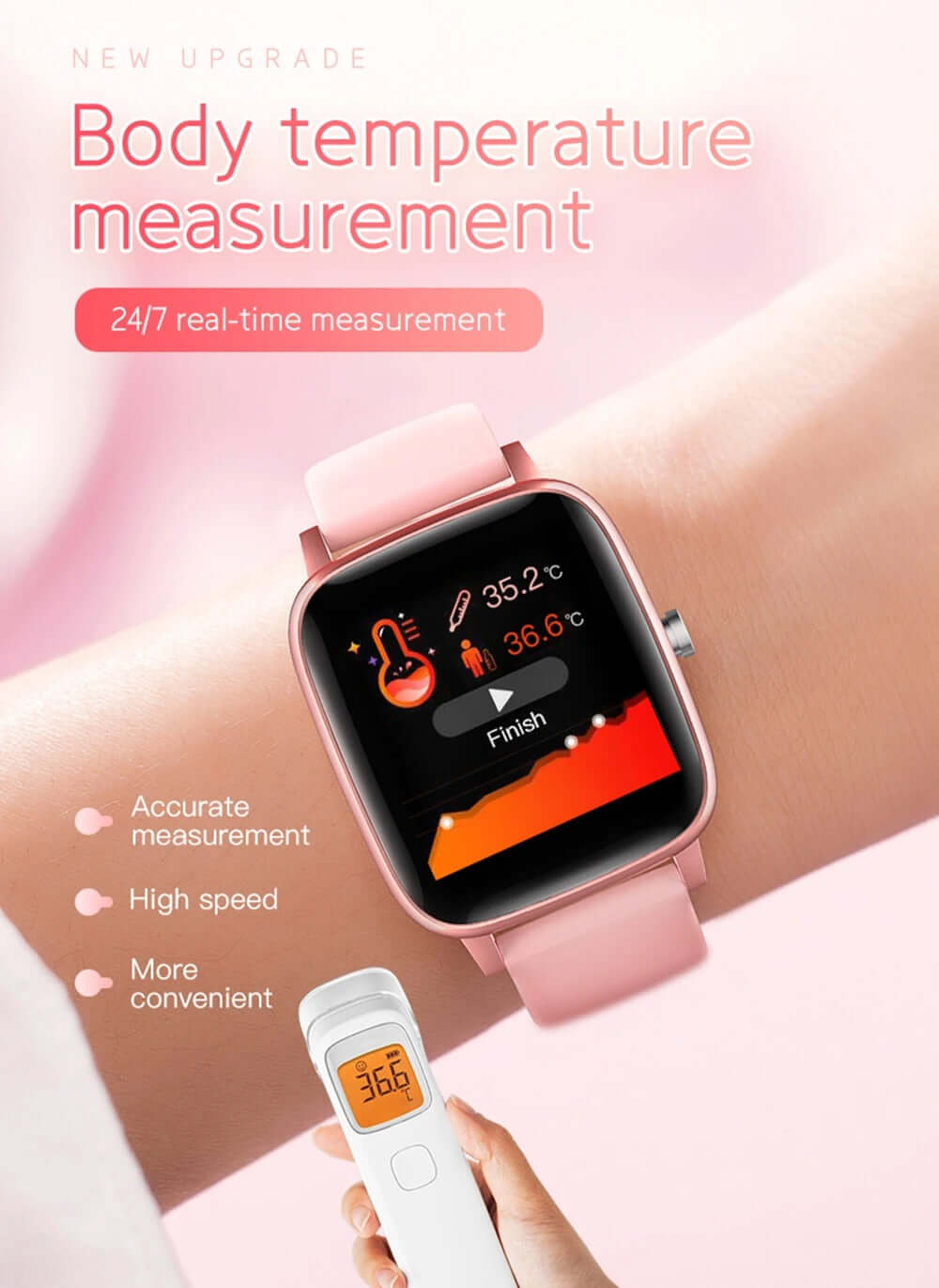 Android Smart Watch Heart rate Monitor with Body Temperature - The Shopsite