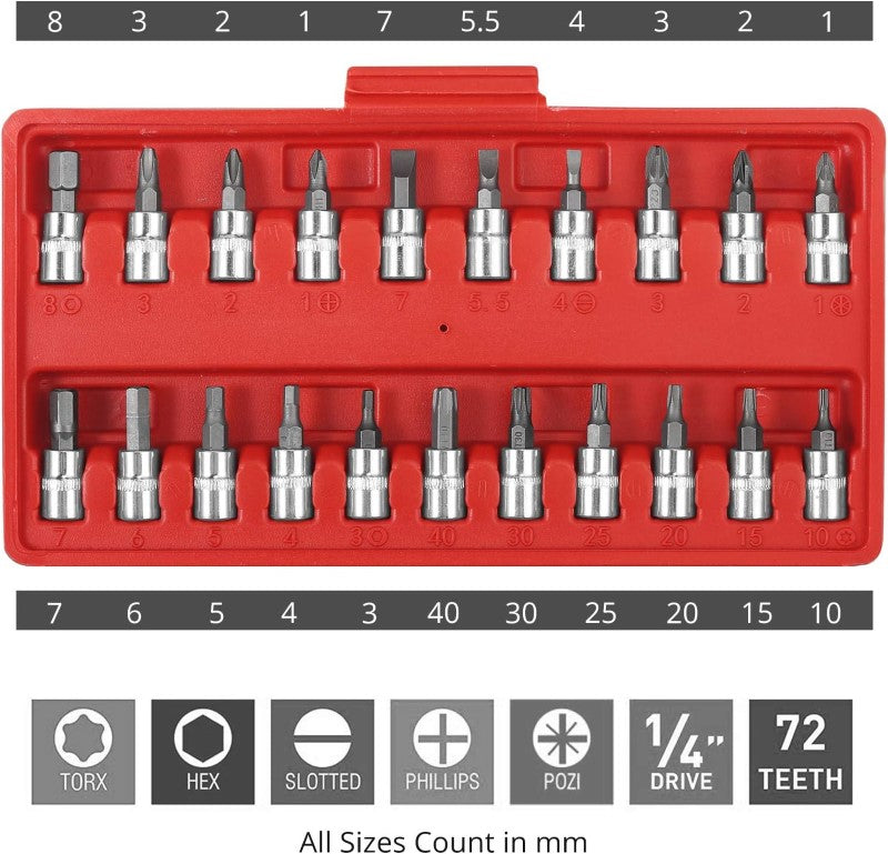 Socket set laid out showing different sizes