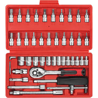Thumbnail for Ratchet wrench socket set with 46 chrome steel pieces
