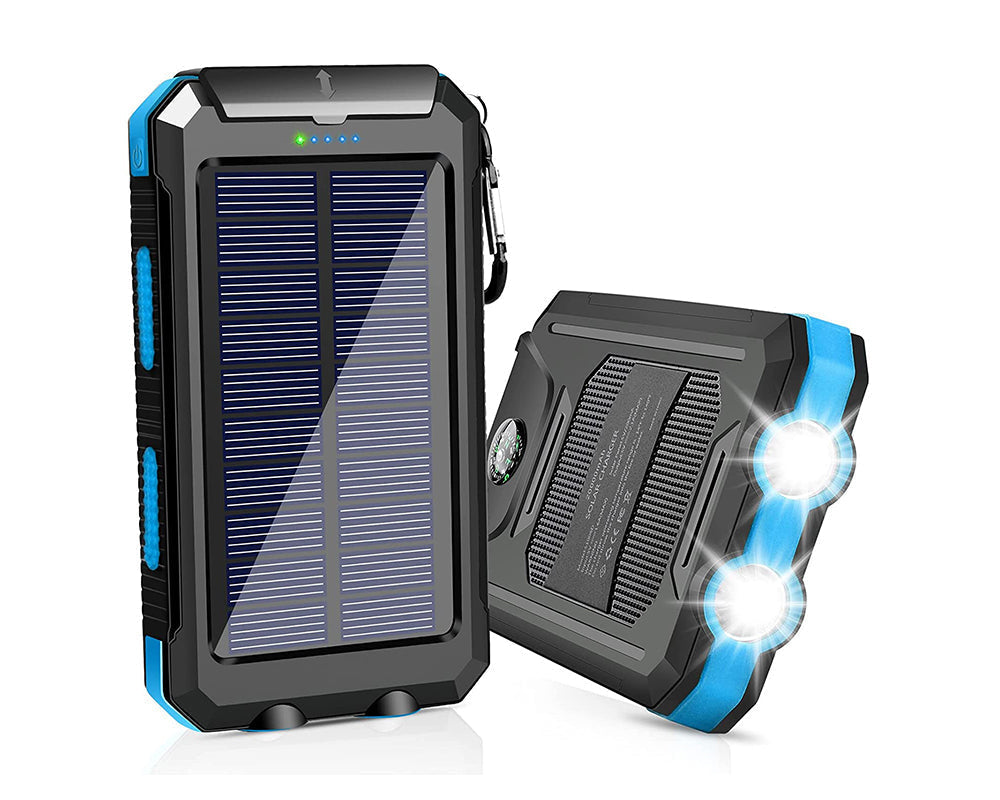 Solar power bank showing portable size and lightweight