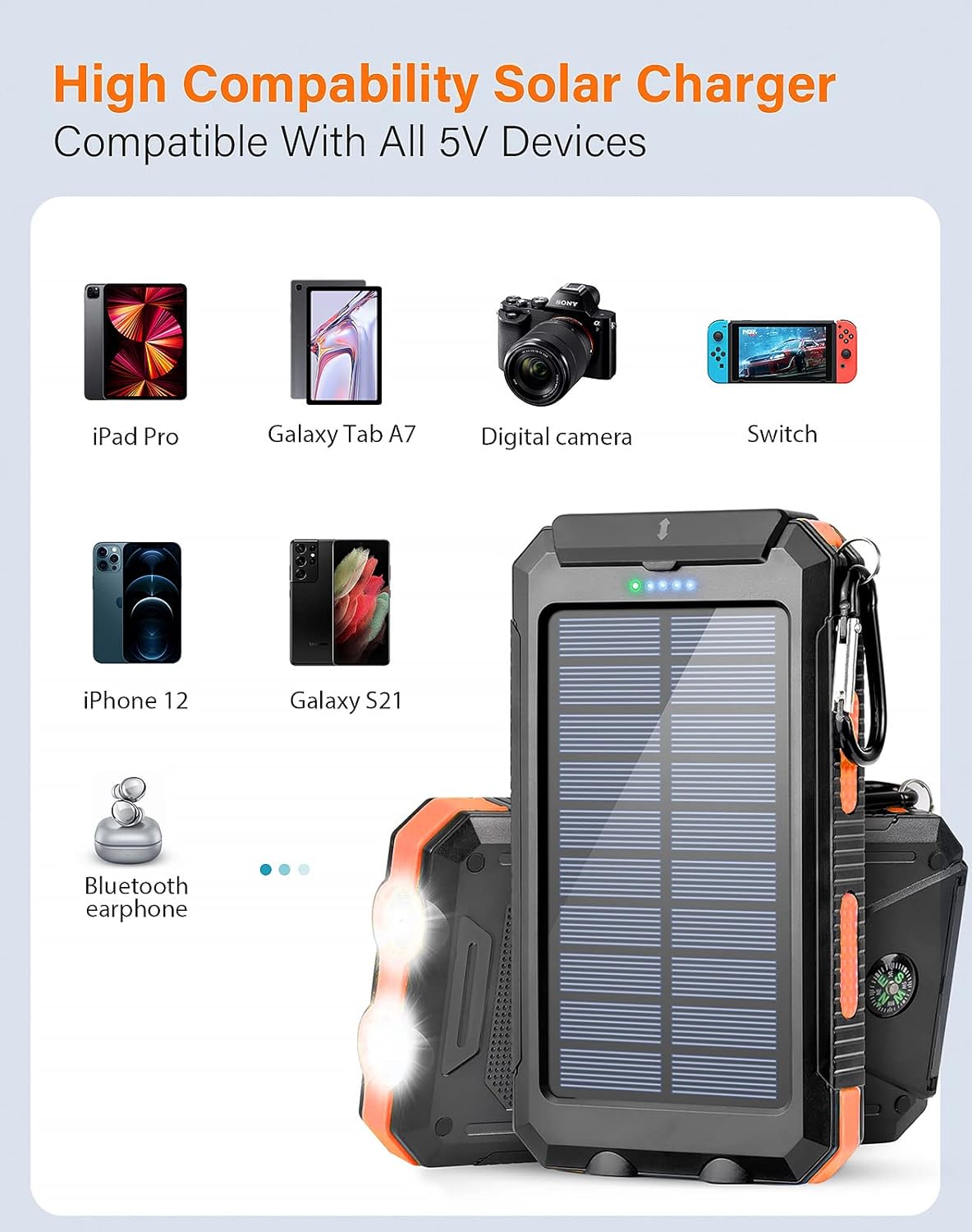 Solar charger with carabiner