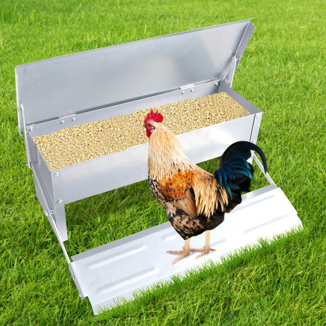Chicken feeder with treadle pedal