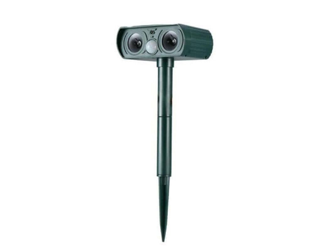 Solar powered pest repeller with rechargeable batteries