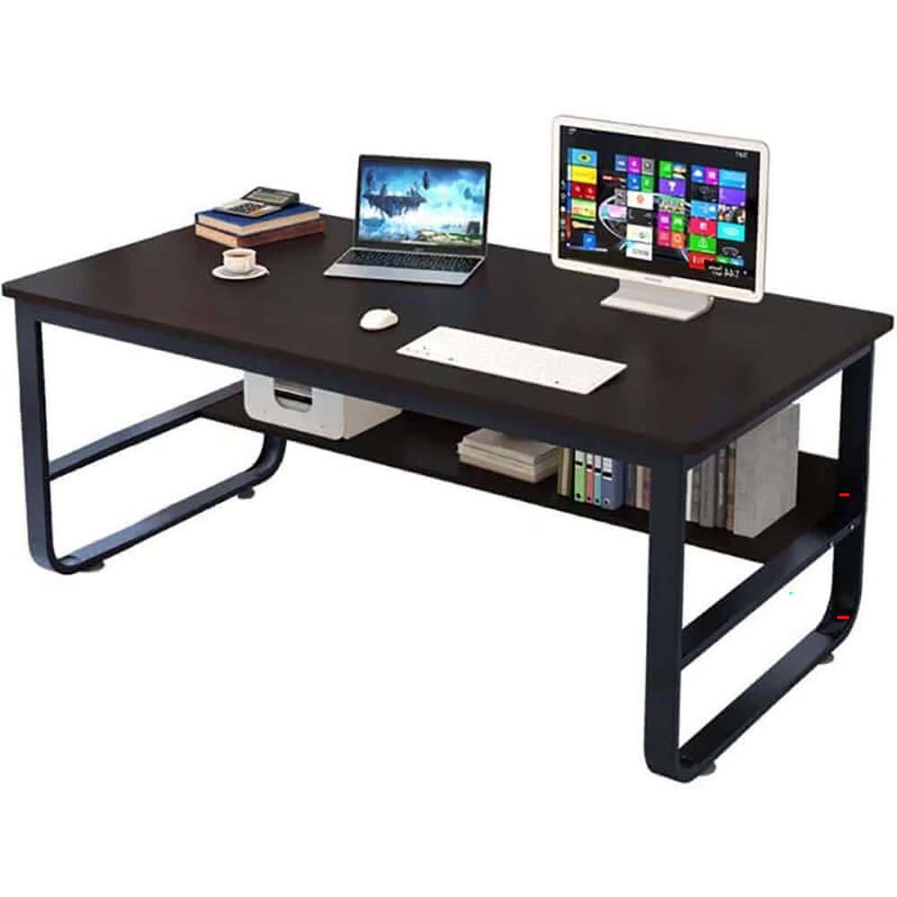 Black desk in home office environment