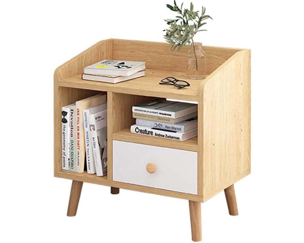 Wooden bedside table with assembly kit