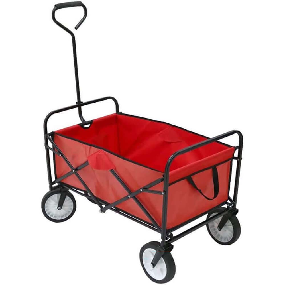 Folded heavy duty garden trolley in red