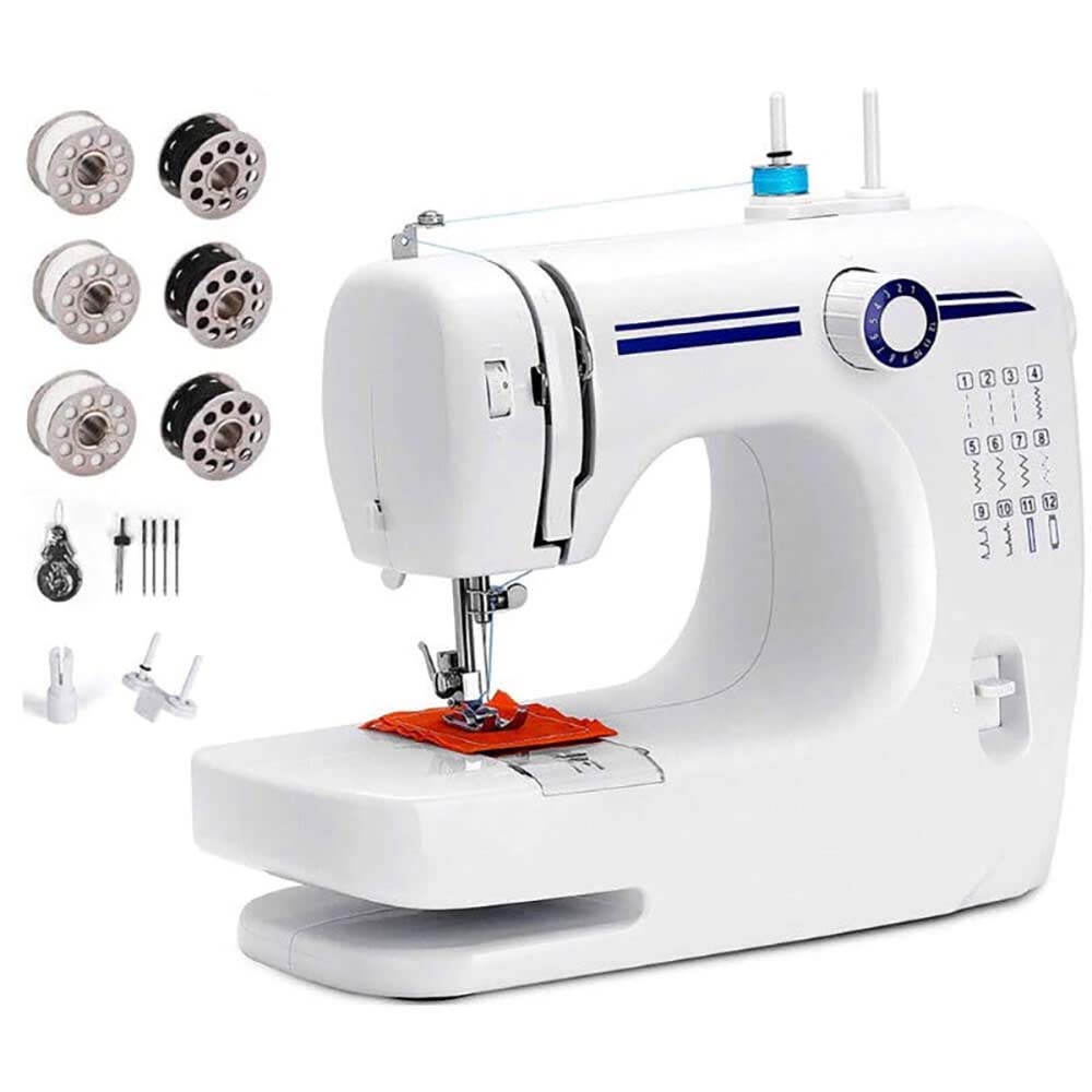 Sewing machine in use stitching fabric