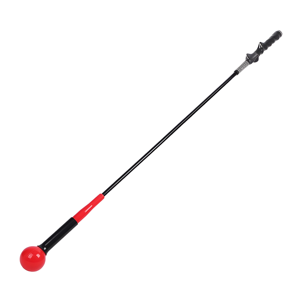Red golf swing trainer with clear grip texture