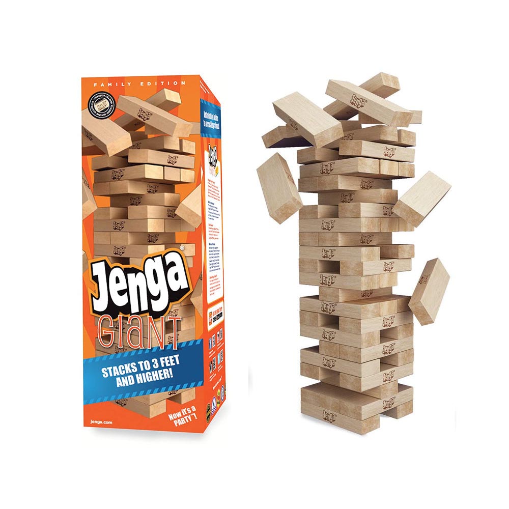 Jenga Giant Family Edition blocks arranged before play