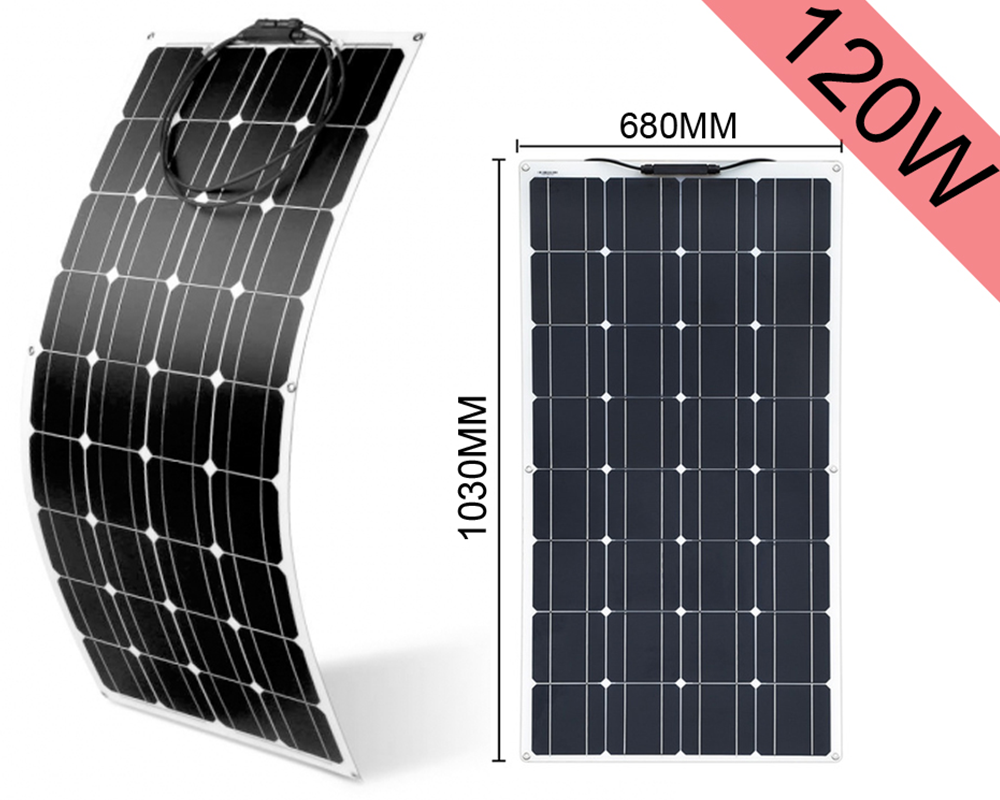 Close-up of solar cells on 120W flexible solar panel