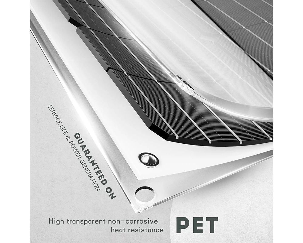 Flexible solar panel mounted on boat surface