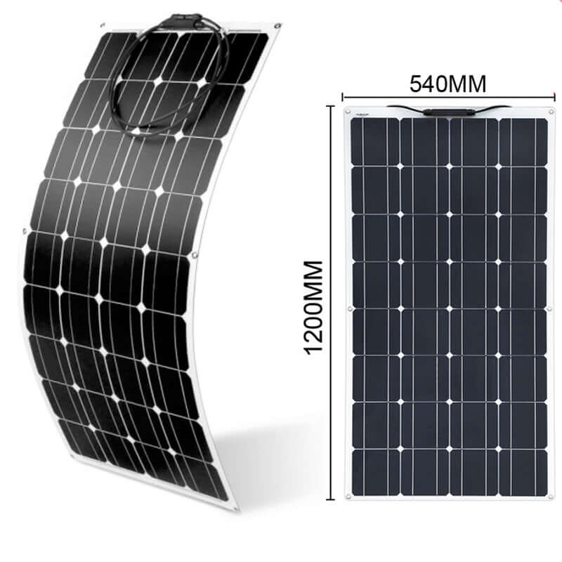 Flexible 100W solar panel installed on caravan roof
