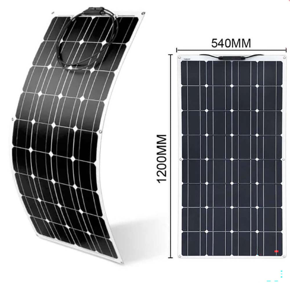 Flexible 100W monocrystalline solar panel laid flat