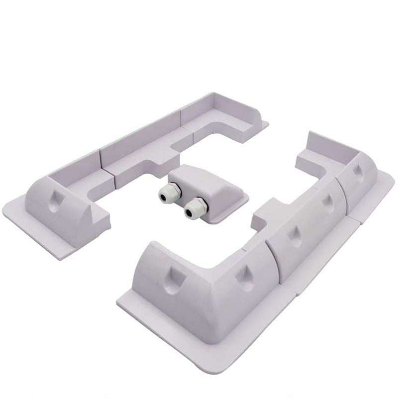 Solar panel mounting kit parts laid out