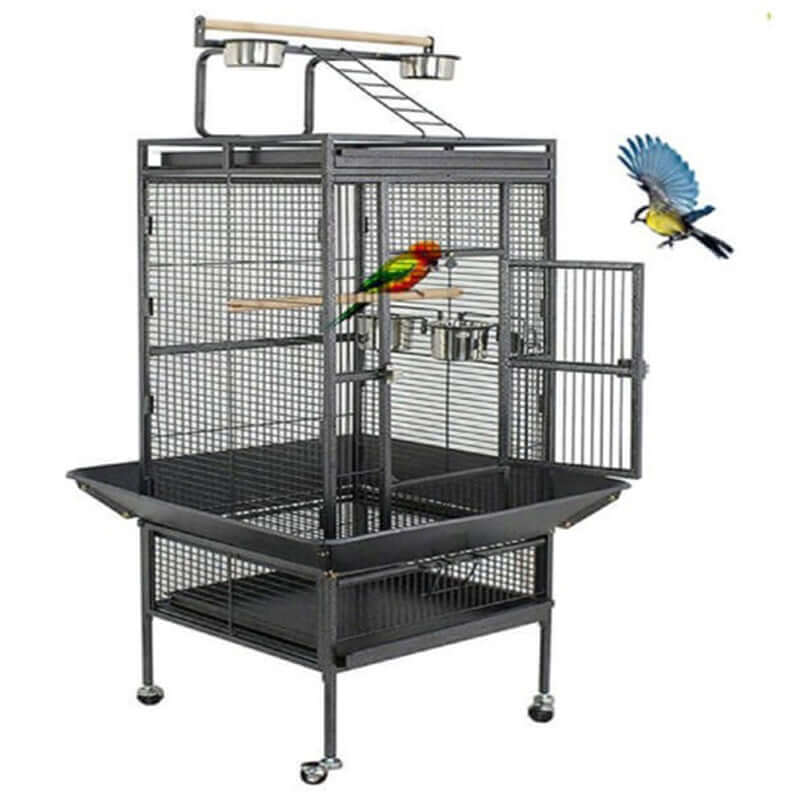 Bird Rage Large Bird Cage Iron Frame with Play Top Black – Homyspire