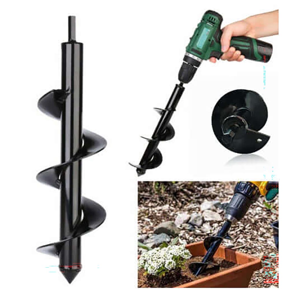 Garden auger post hole digger with black steel bit