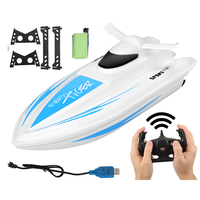 Thumbnail for Remote control boat on water with dual motors visible