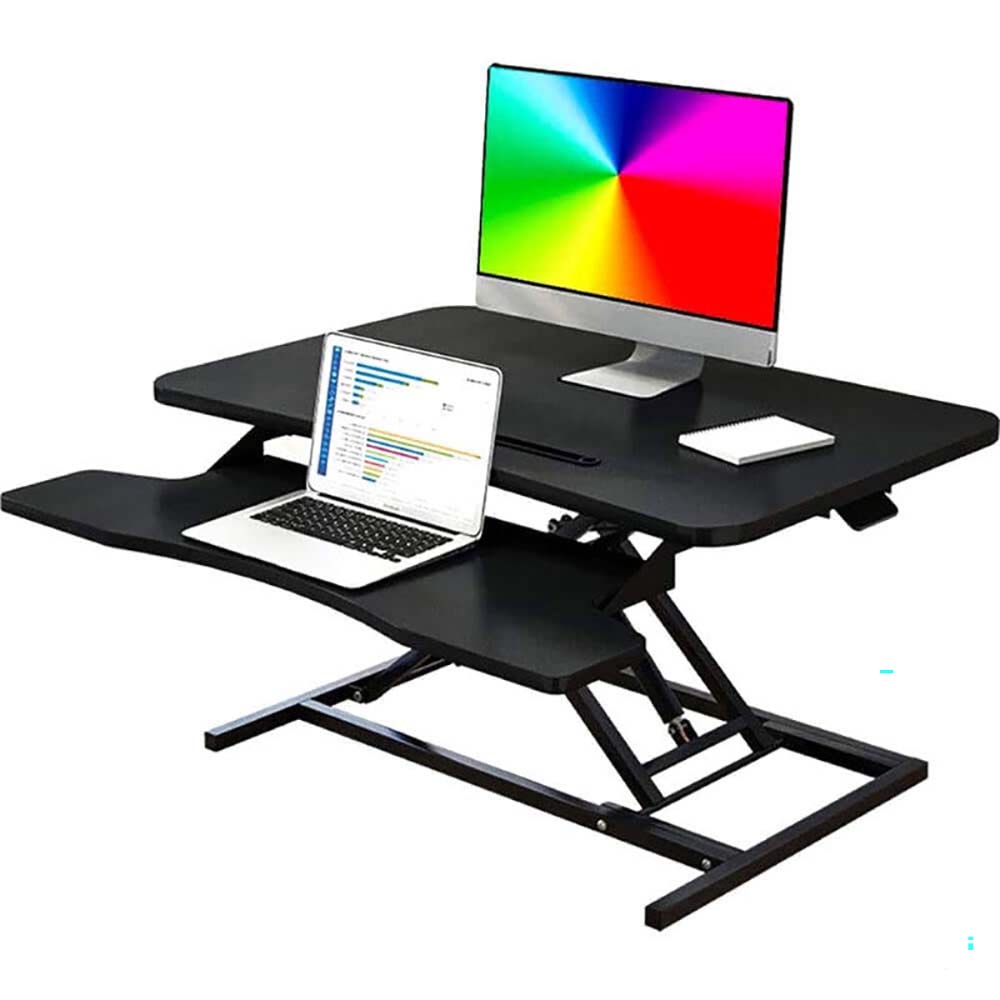 Desk with manual height locking mechanism