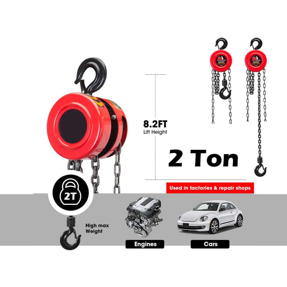Industrial chain hoist lifting heavy load in workshop