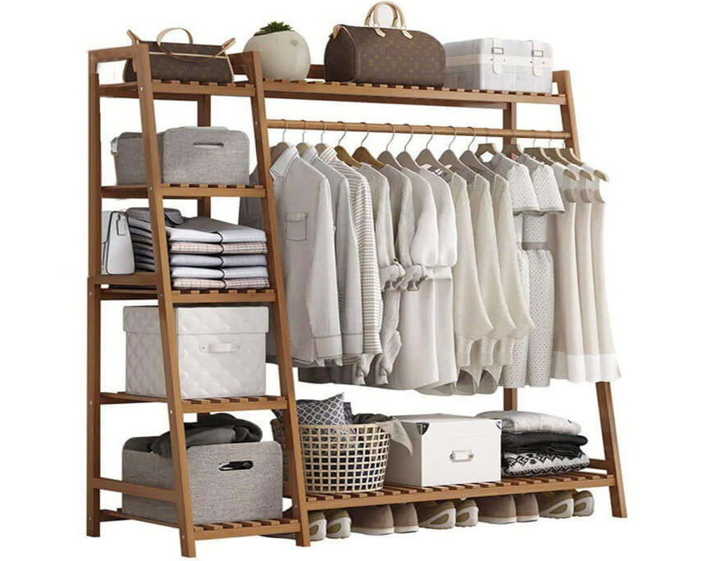 Compact bamboo wardrobe rack